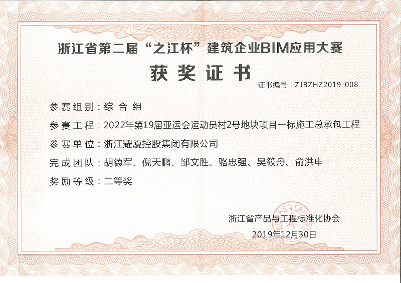 浙江省第二屆“之江杯”BIM應(yīng)用大賽綜合組二等獎
