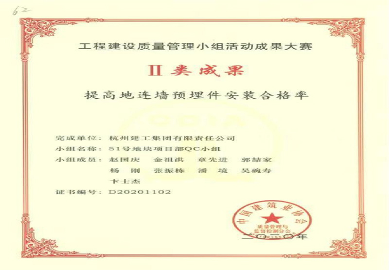 全國工程建設(shè)質(zhì)量管理小組活動二類成果獎